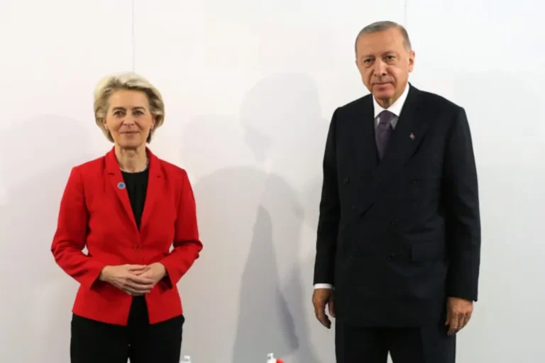 أردوغان خلال لقاء سابق مع فون دير لاين (الأناضول)