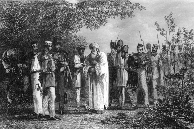 القبض على السلطان بهادر شاه ظفر وأبنائه من قبل البريطانيين 1857 (غيتي)
