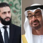 الرئيس الإماراتي محمد بن زايد (يمين) والرئيس السوري أحمد الشرع (رويترز)