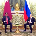 لقاء أمير قطر مع الرئيس الروسي بوتين في موسكو اليوم (الجزيرة)