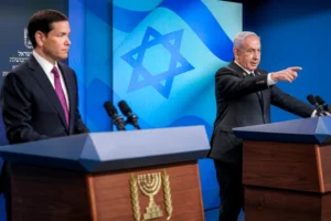 روبيو ونتنياهو في مؤتمر صحفي اليوم في القدس (الفرنسية)